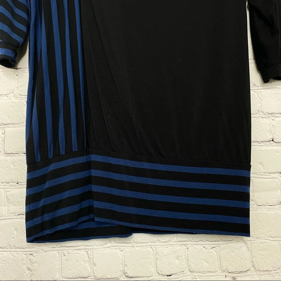 Adrienne Vittadini Black Blue Drape Front Mix Stripe Blouse Size Small - Picture 4 of 10